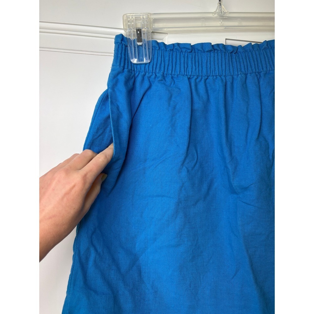 J.Crew Mini Skirt Size 2 Blue Linen Cotton Paperbag Waist Pockets 41575 - Picture 2 of 5